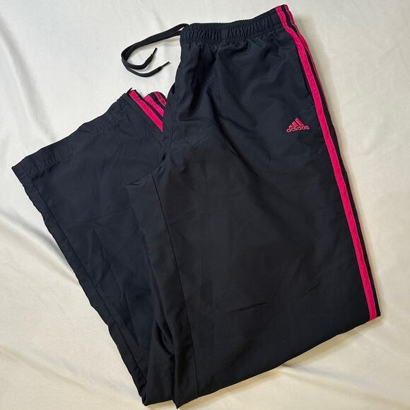 Adidas Track Pants Black Pink Stipes Zippered Pants Size Medium - Picture 1 of 6